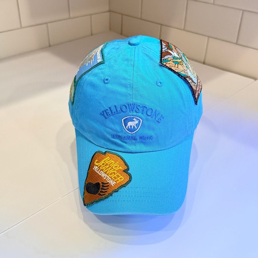 Yellowstone National Park Prairie Mountain Patch Baseball Cap Adjustable Blue